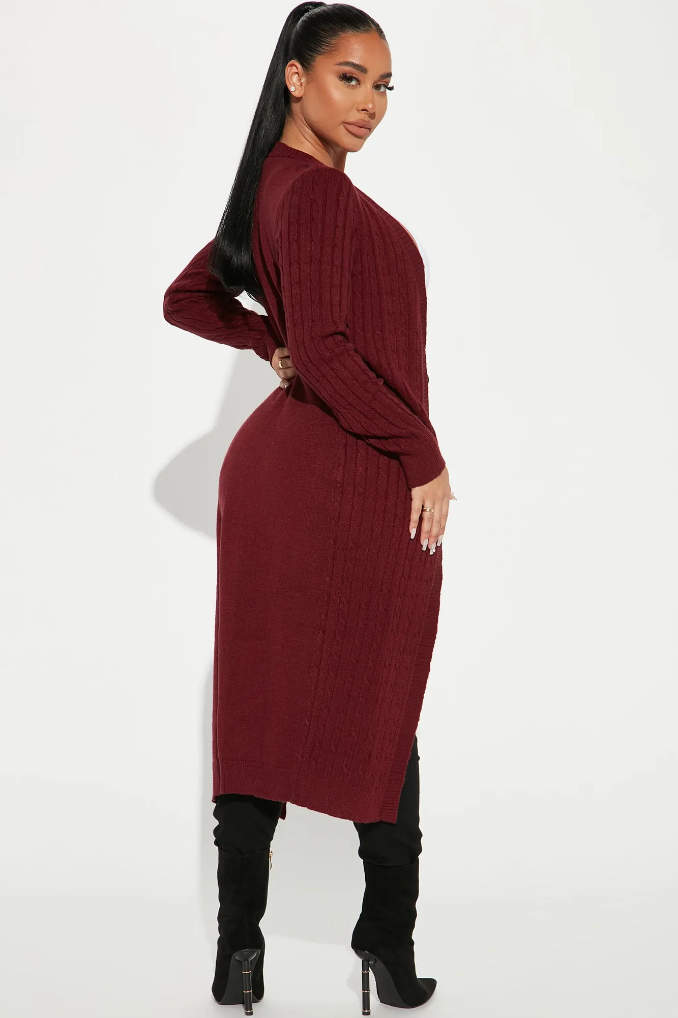 Alessandra Cable Knit Duster Cardigan - Burgundy