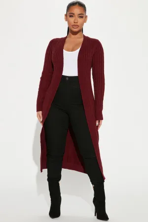 Alessandra Cable Knit Duster Cardigan - Burgundy