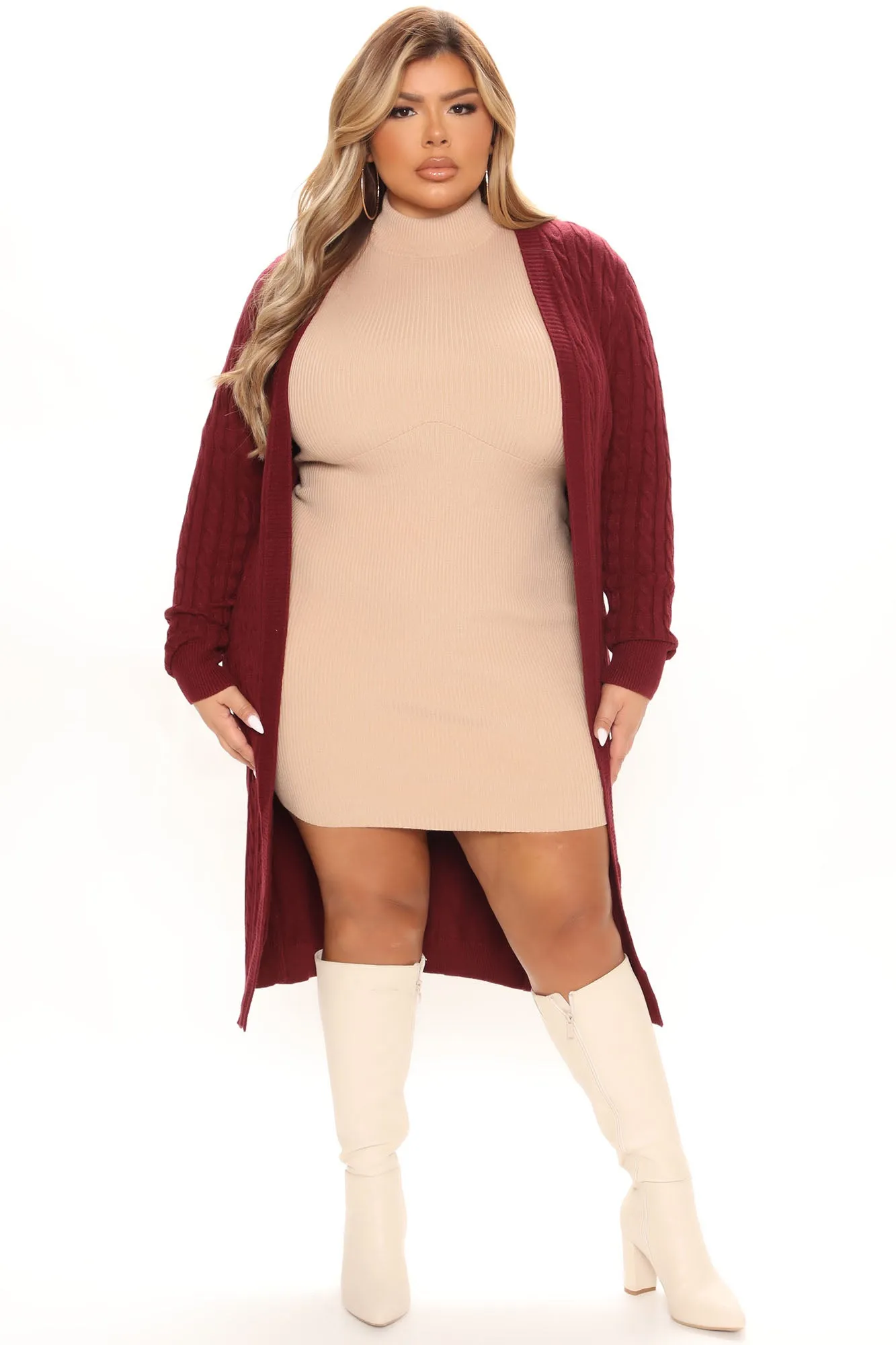 Alessandra Cable Knit Duster Cardigan - Burgundy