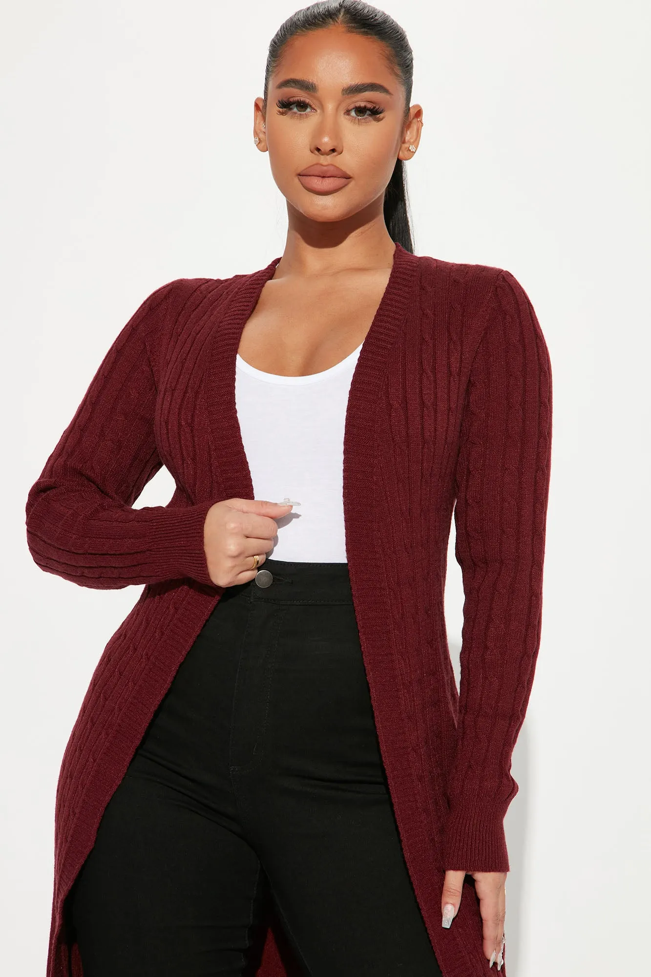 Alessandra Cable Knit Duster Cardigan - Burgundy