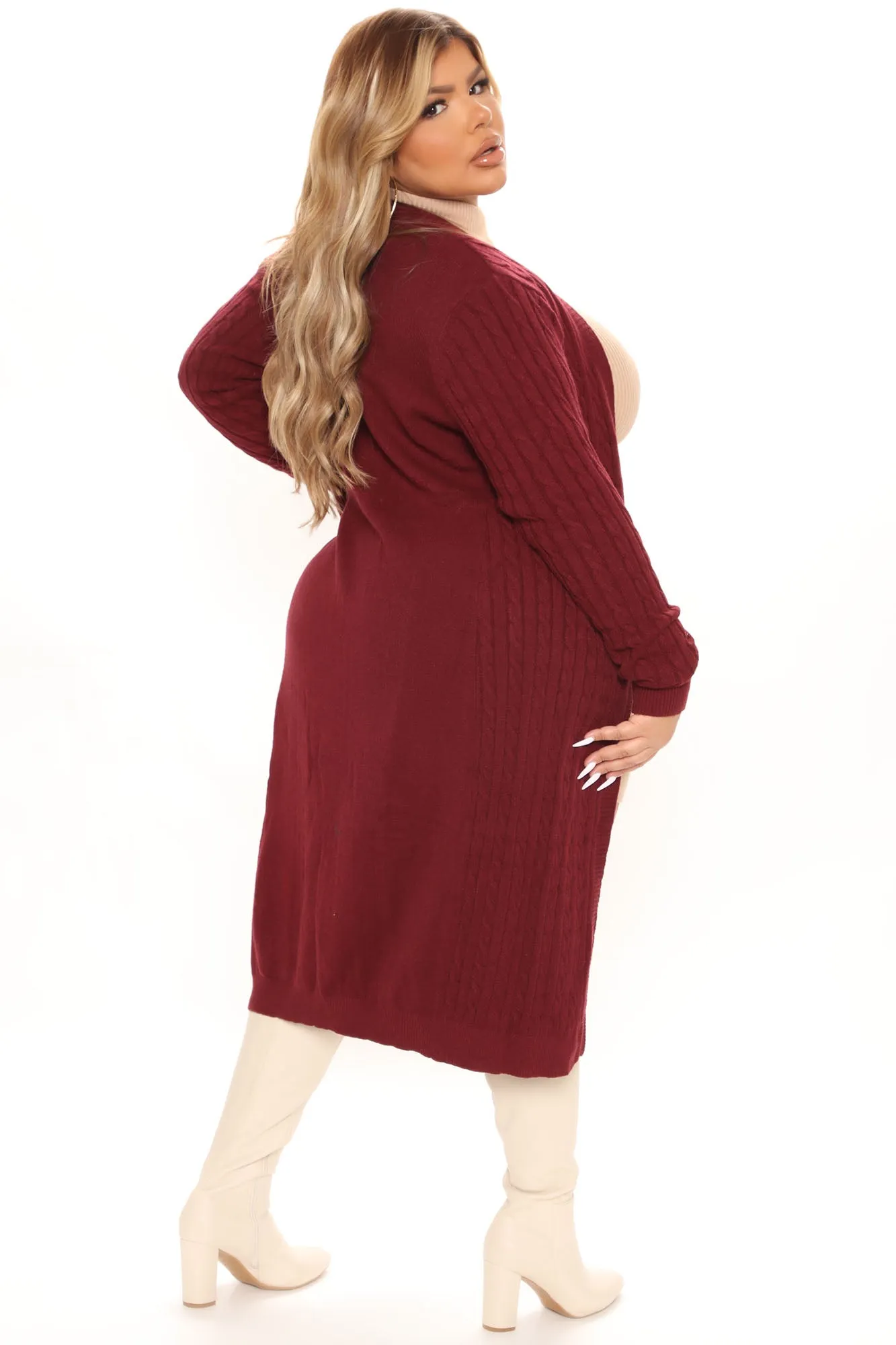 Alessandra Cable Knit Duster Cardigan - Burgundy