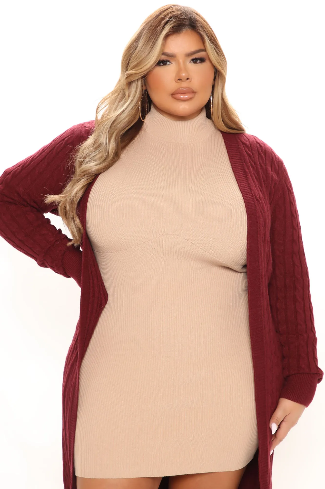 Alessandra Cable Knit Duster Cardigan - Burgundy