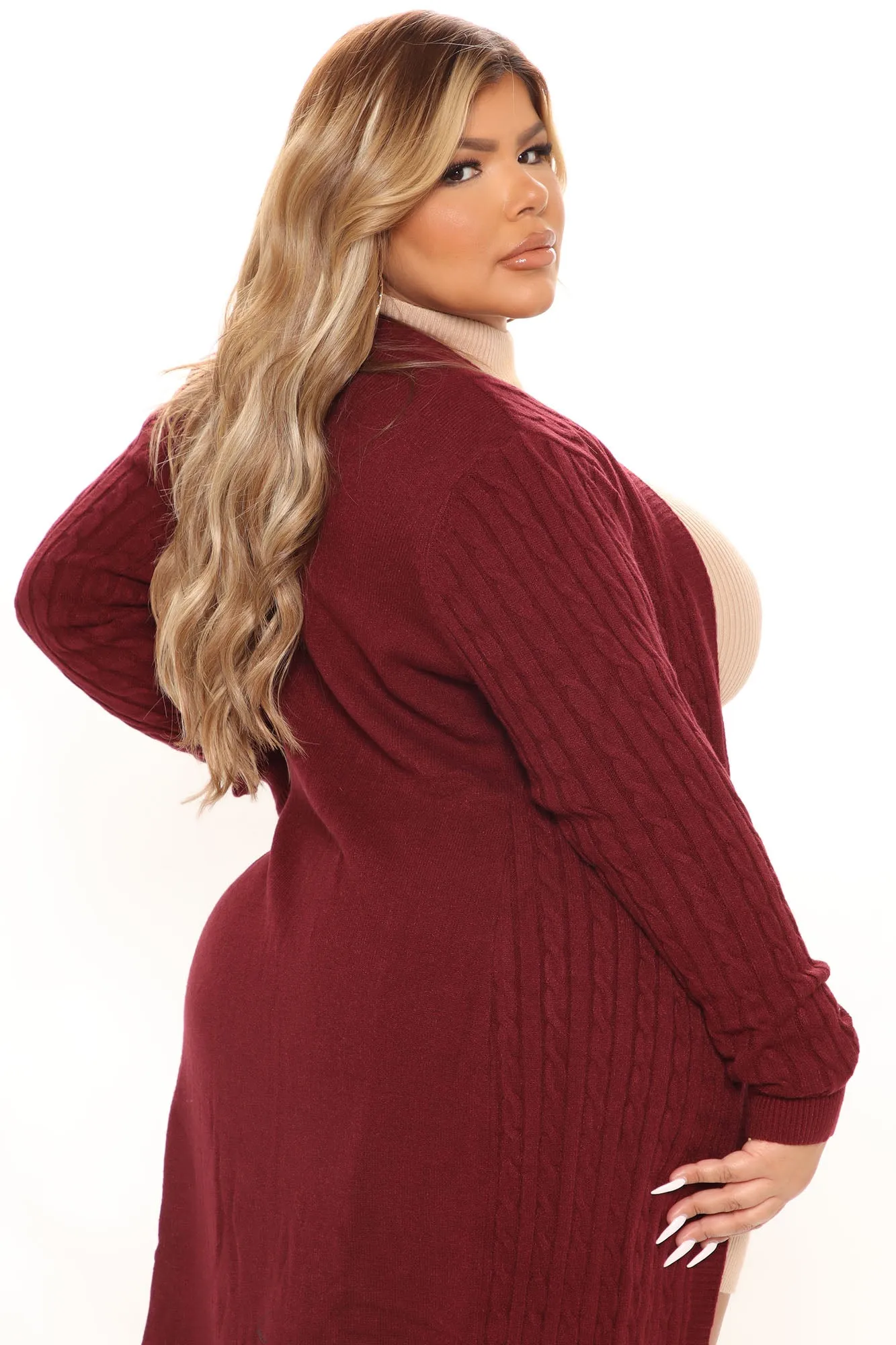 Alessandra Cable Knit Duster Cardigan - Burgundy