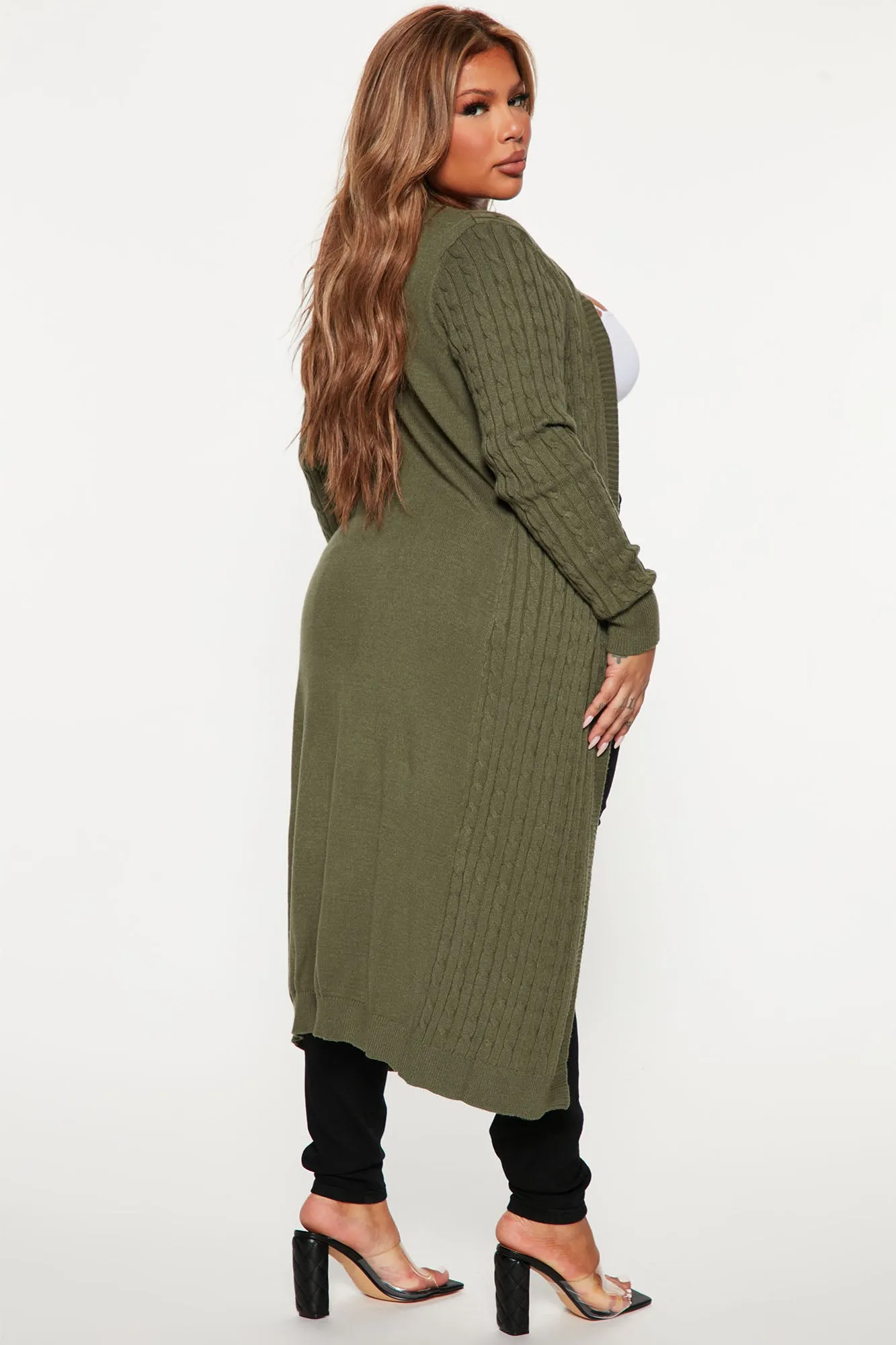 Alessandra Cable Knit Duster Cardigan - Olive