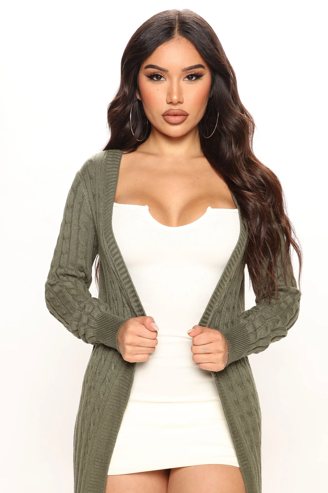 Alessandra Cable Knit Duster Cardigan - Olive