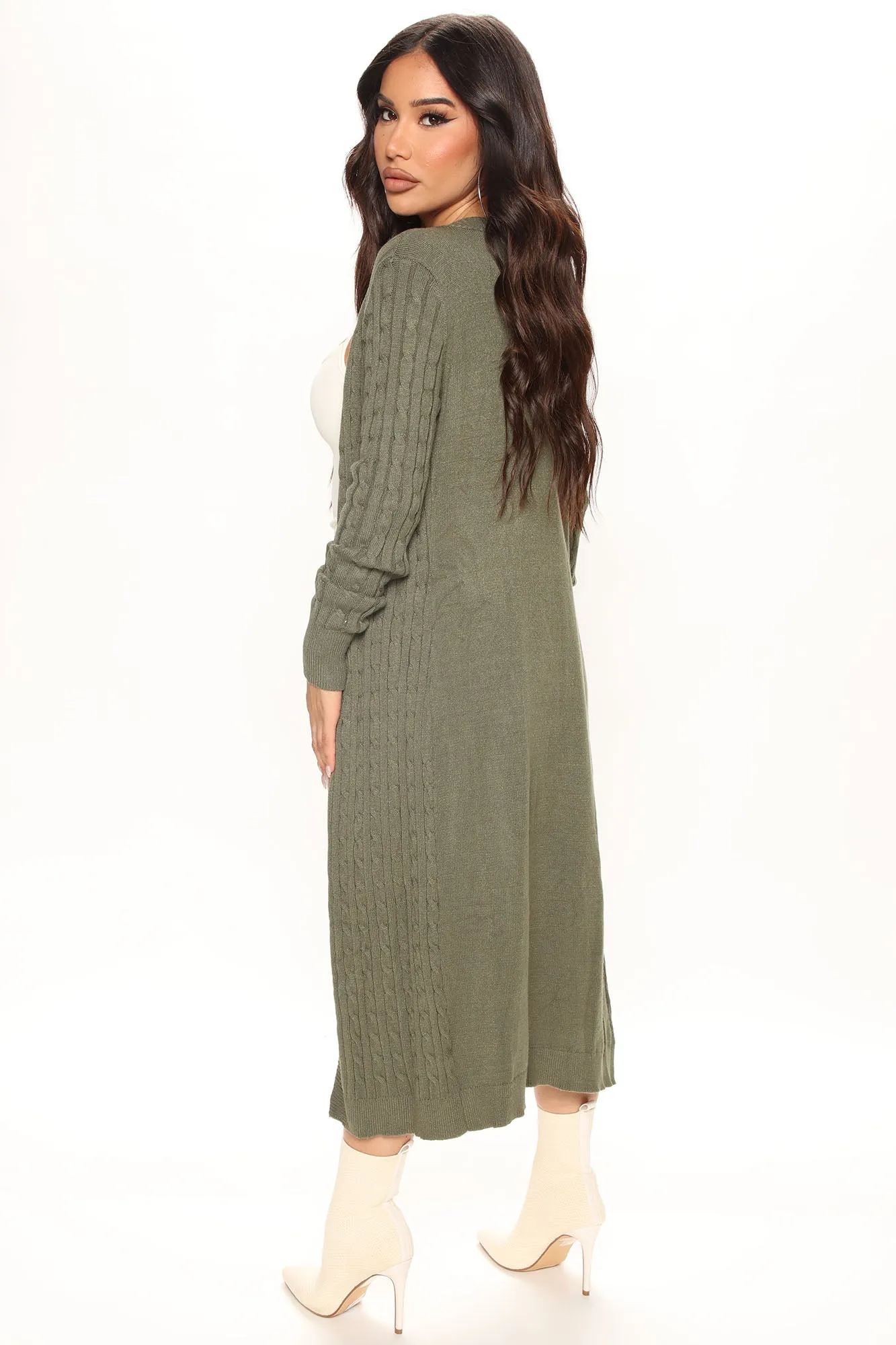 Alessandra Cable Knit Duster Cardigan - Olive
