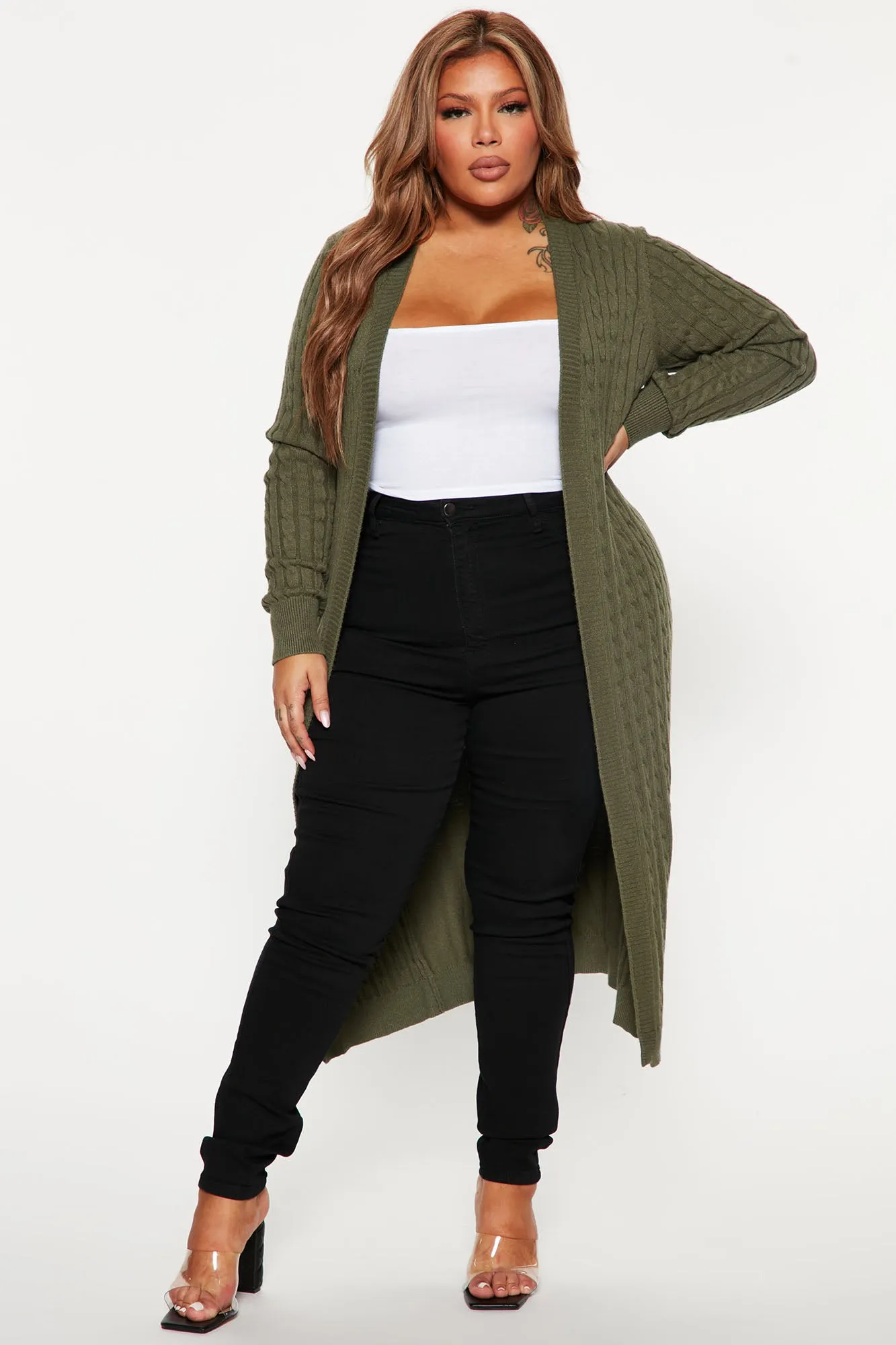 Alessandra Cable Knit Duster Cardigan - Olive