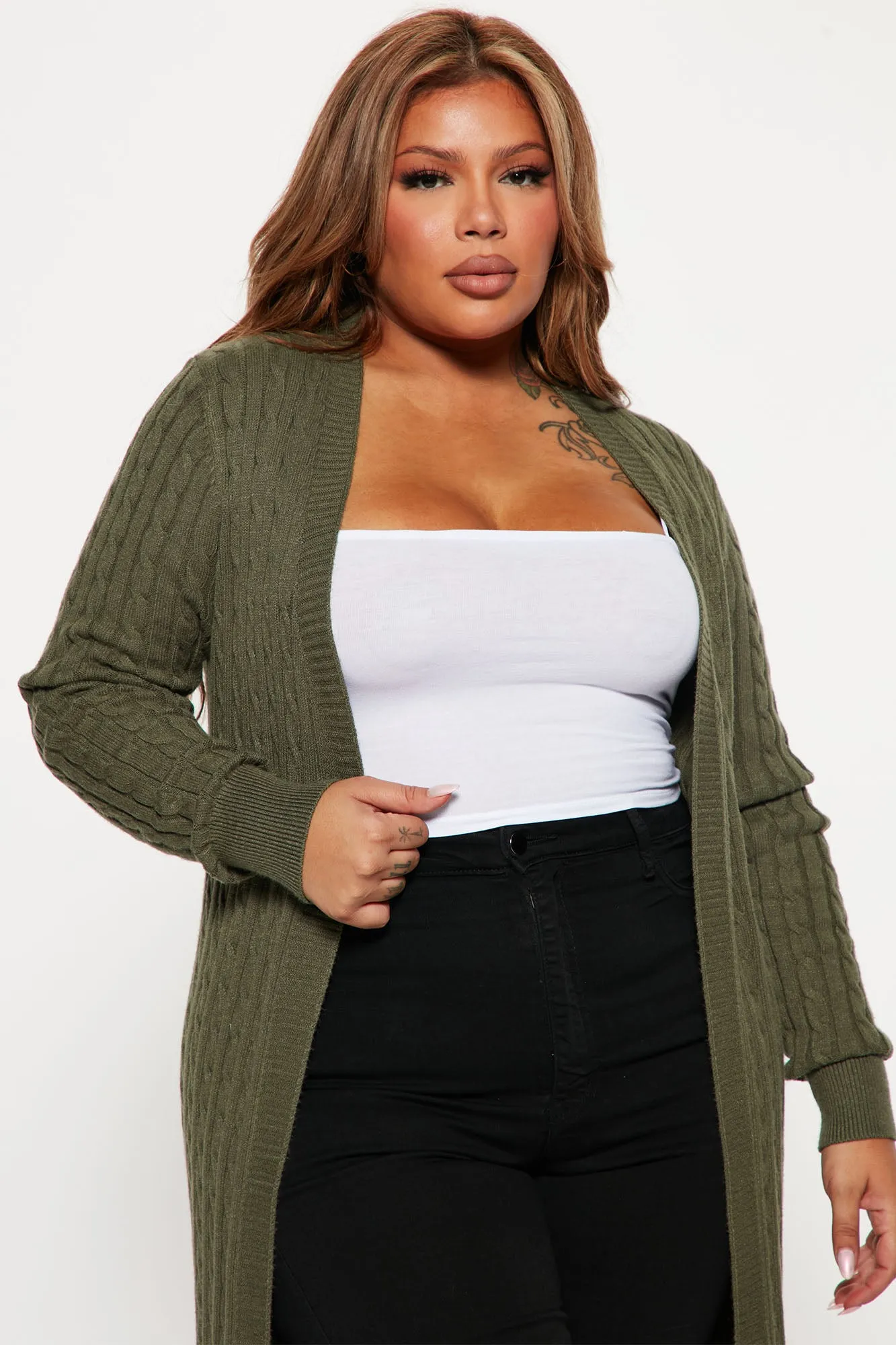 Alessandra Cable Knit Duster Cardigan - Olive
