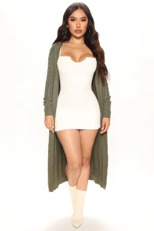 Alessandra Cable Knit Duster Cardigan - Olive