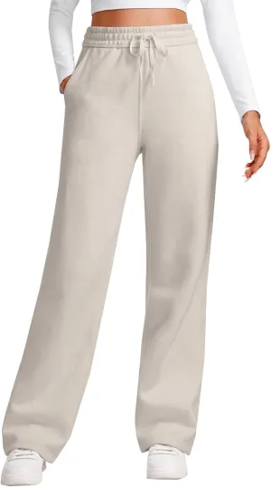 Casual High Waist Drawstring Straight Leg Trousers Loose Fit Comfy Workout Athletic Yoga Pants with Pockets for Women