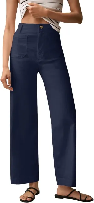 Cropped Pants for Women Stretch Straight Wide Leg High Waisted Business Work Chino Trousers Jeans with Pockets