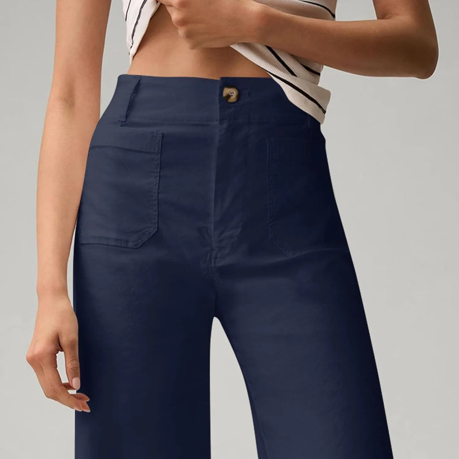 Cropped Pants for Women Stretch Straight Wide Leg High Waisted Business Work Chino Trousers Jeans with Pockets