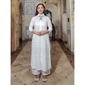 Divena White Printed Cotton Kurti With Palazzo (Set of 2)