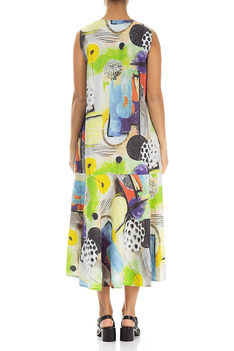 Flared Sleeveless Artmaze Linen Dress