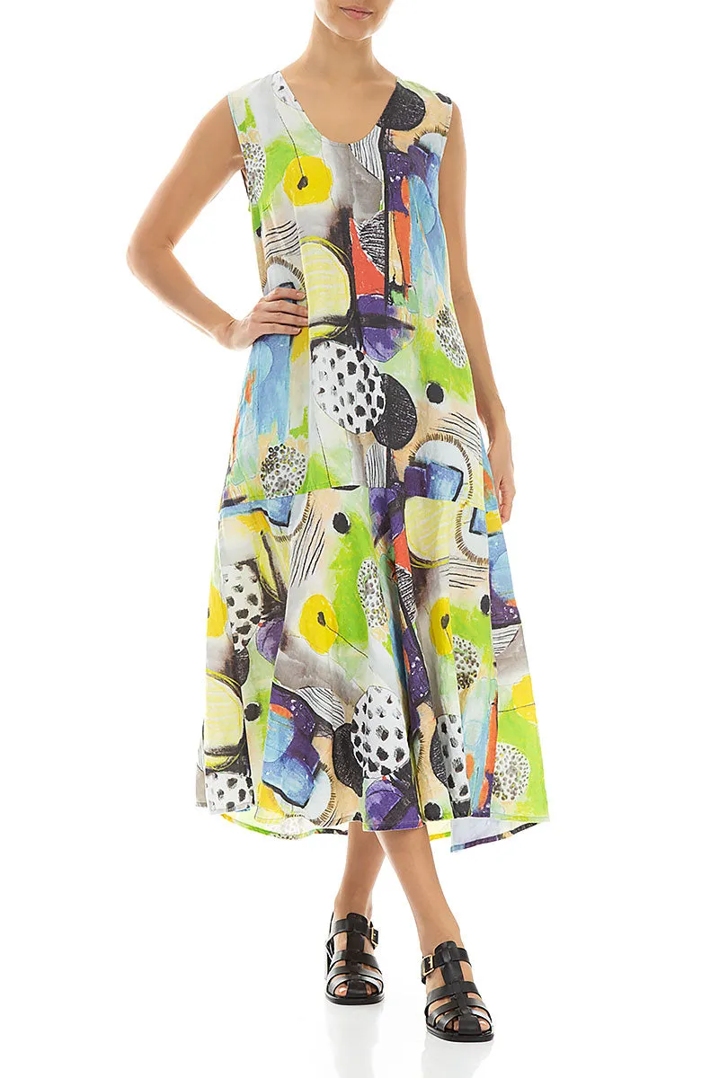 Flared Sleeveless Artmaze Linen Dress