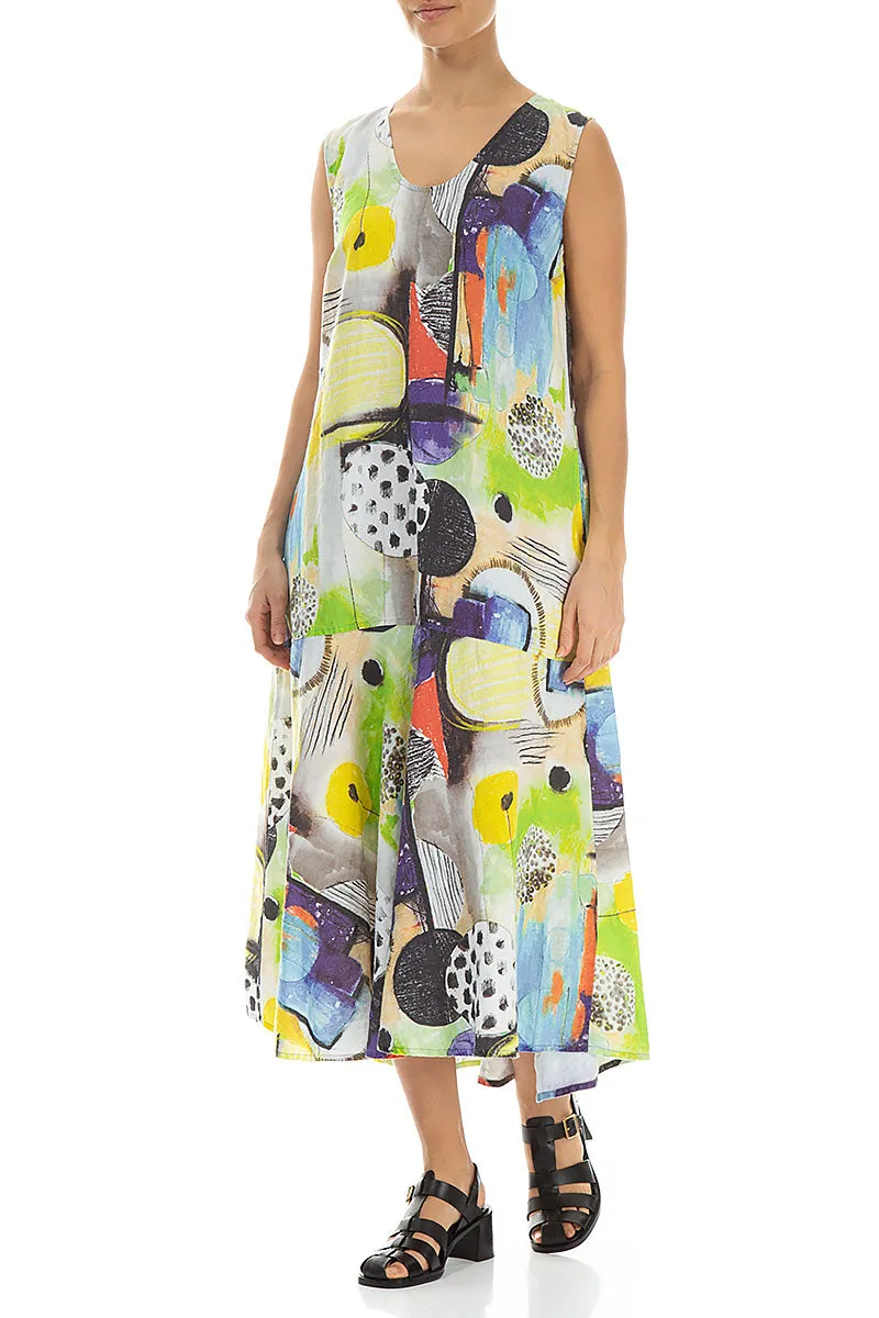 Flared Sleeveless Artmaze Linen Dress