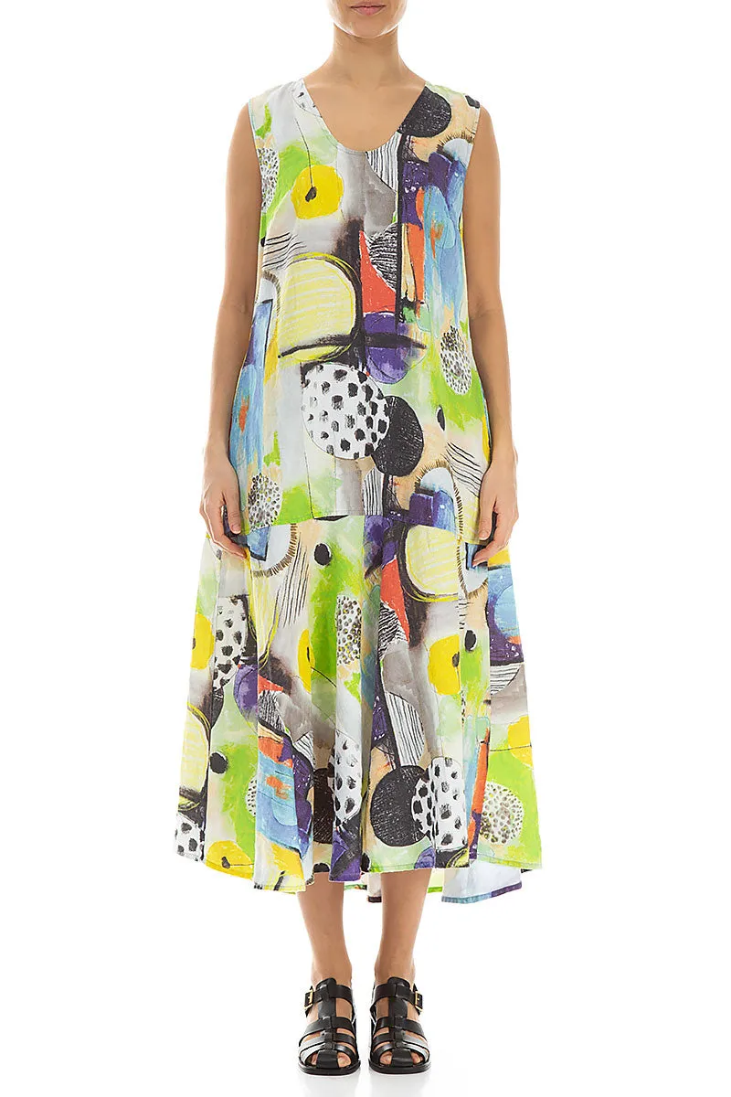 Flared Sleeveless Artmaze Linen Dress