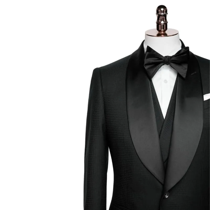 Formal Black Shawl Lapel Three Pieces Wedding Suits One Button Formal Wedding Groomsmen Suit