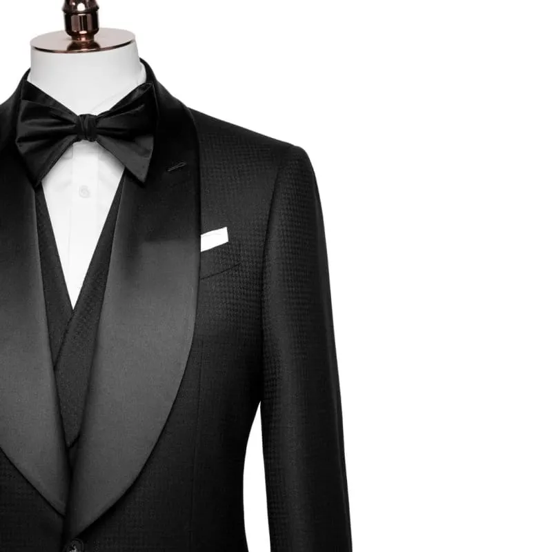 Formal Black Shawl Lapel Three Pieces Wedding Suits One Button Formal Wedding Groomsmen Suit