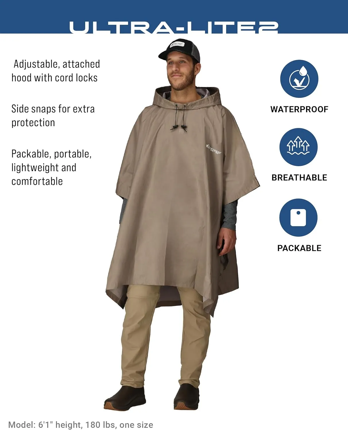 FROGG TOGGS Ultra-lite2 Waterproof, Breathable Rain Poncho, Adult and Youth Sizes