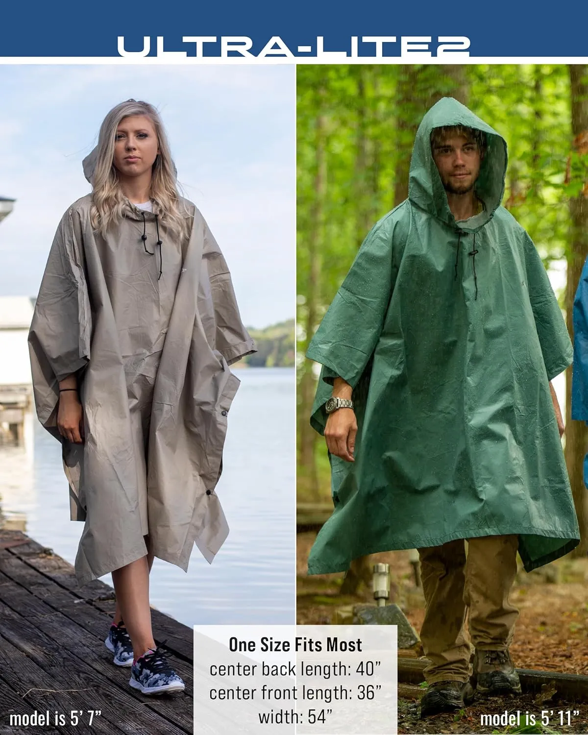FROGG TOGGS Ultra-lite2 Waterproof, Breathable Rain Poncho, Adult and Youth Sizes