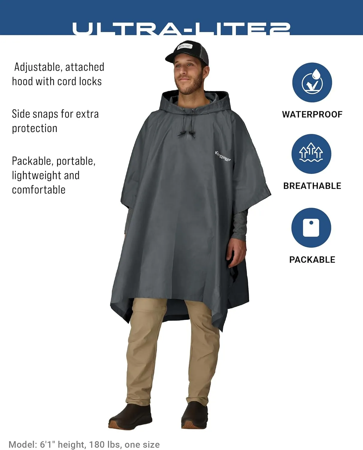 FROGG TOGGS Ultra-lite2 Waterproof, Breathable Rain Poncho, Adult and Youth Sizes