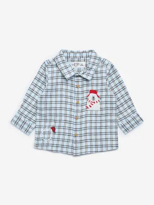 HOP Baby Blue Checkered Cotton Shirt