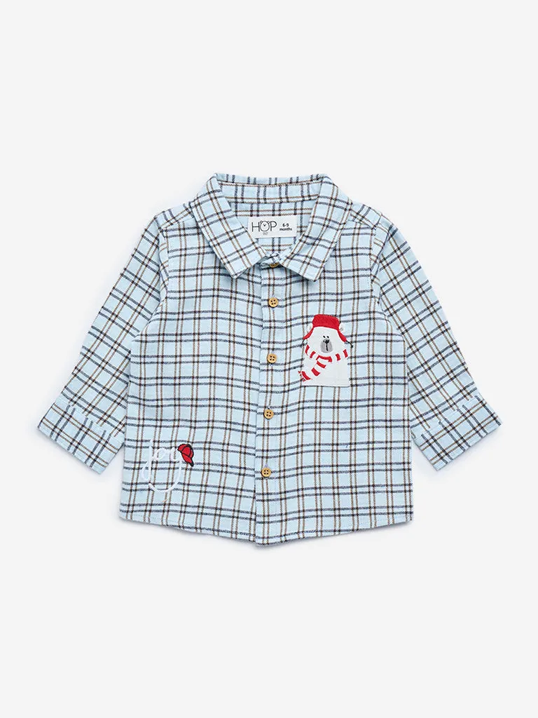 HOP Baby Blue Checkered Cotton Shirt