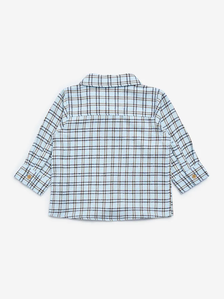 HOP Baby Blue Checkered Cotton Shirt