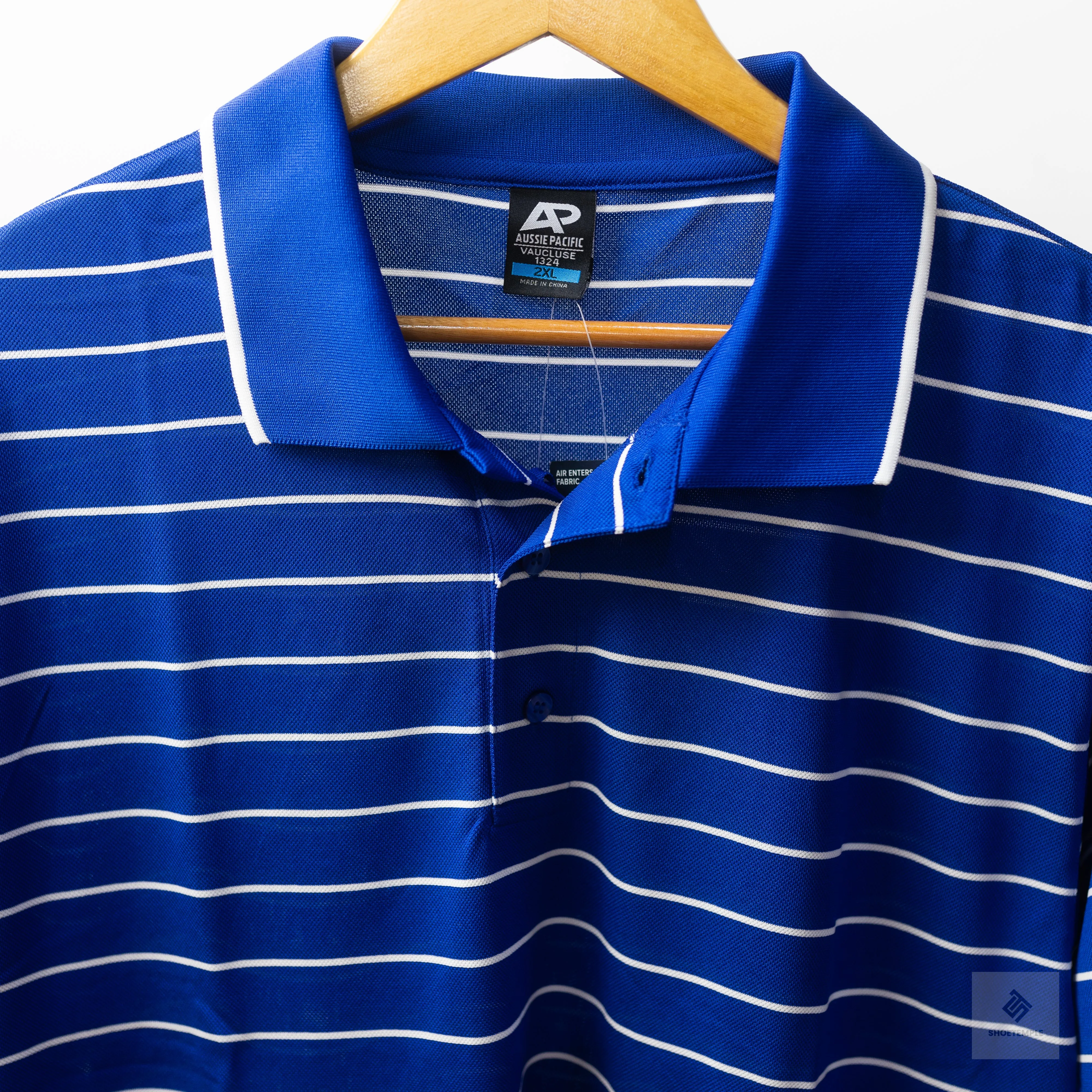 King Gee Moisture Wicking Striped Polo Shirt - Blue