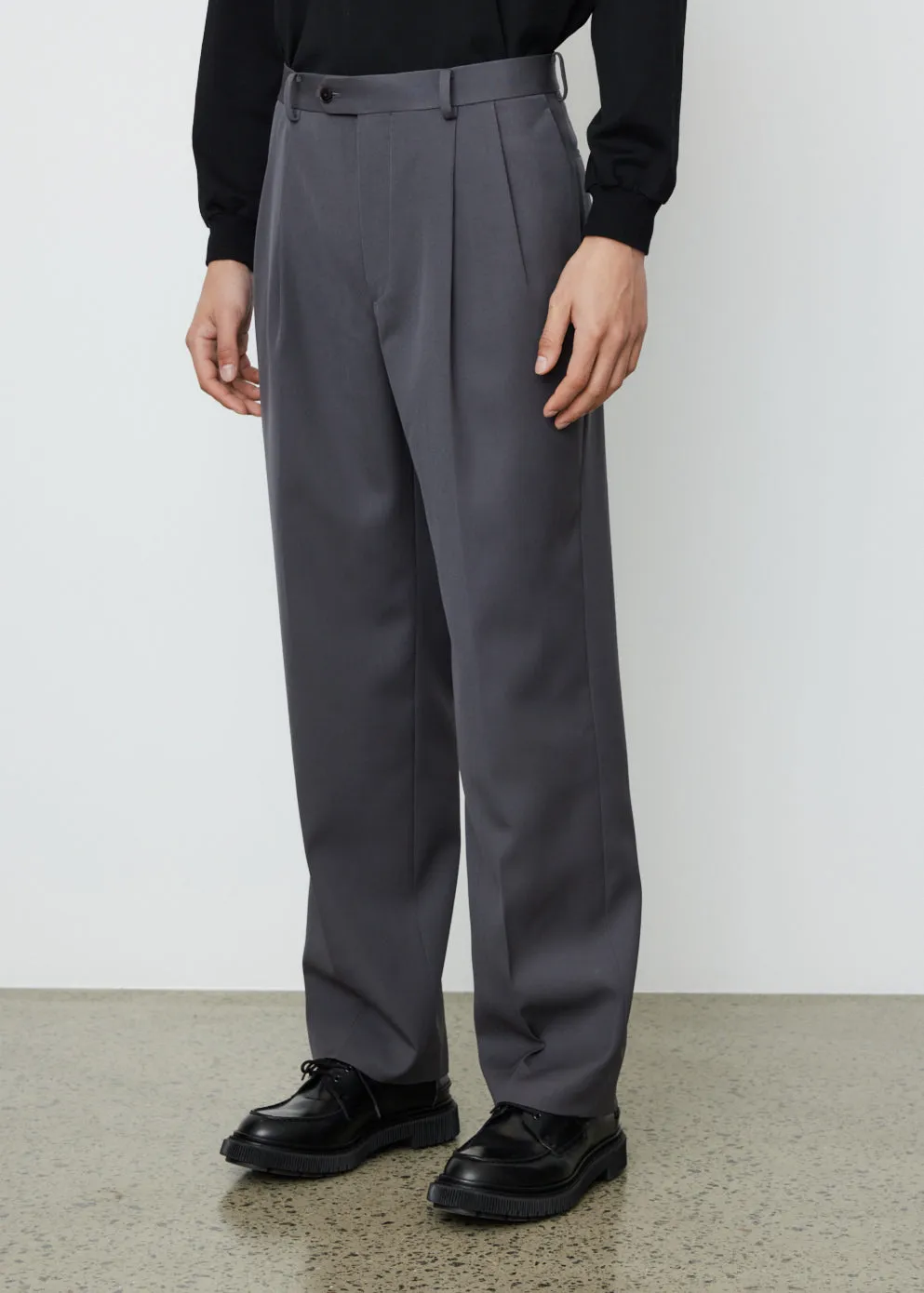 Light Wool Max Gabardine Two-Tuck Slacks
