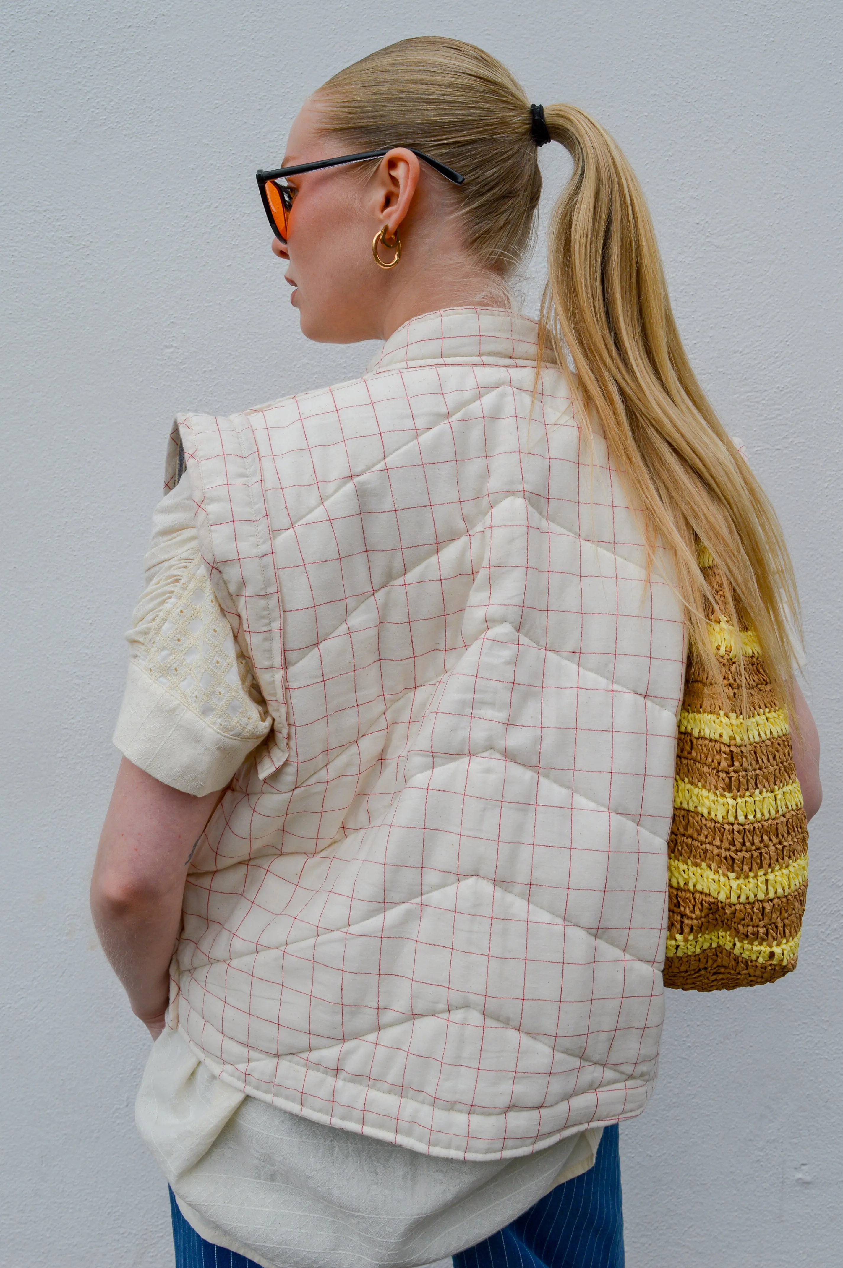 Quilted Blue Stripe Cotton Gilet