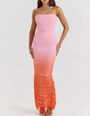 SUNSET OMBR MESH TUBE MAXI DRESS
