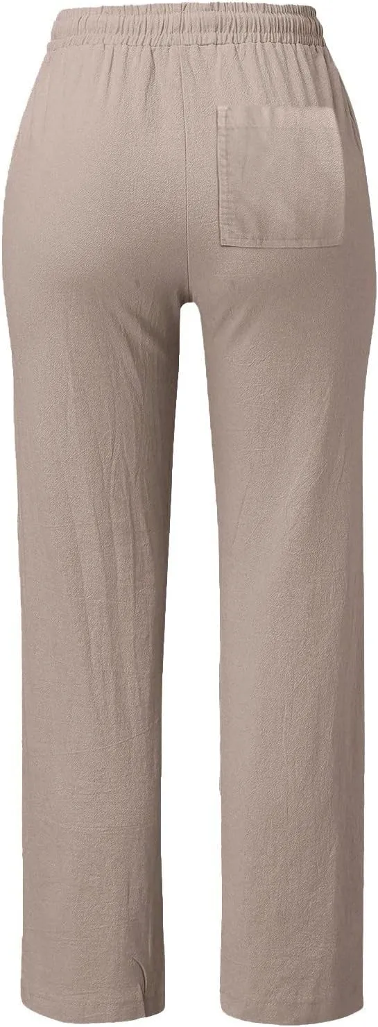 Trendy Pants For Women 2024 Work Trouser High Waist Vintage Dressy Wide Leg Pants Comfy Linen Summer Boho Sweatpant