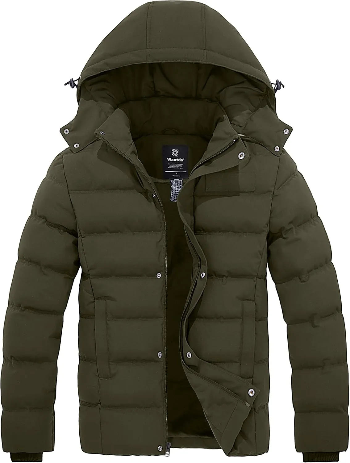 Wantdo Men's Hooded Winter Coat Warm Puffer Jacket Thicken Cotton Coat with Removable Hood