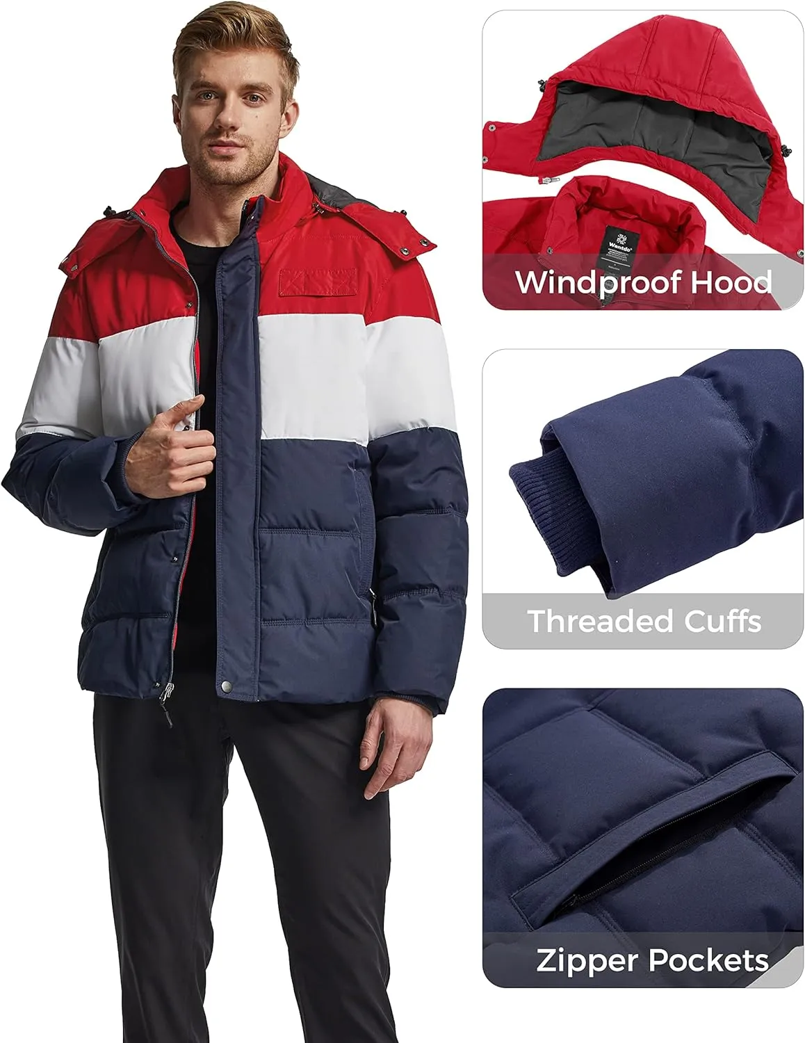 Wantdo Men's Hooded Winter Coat Warm Puffer Jacket Thicken Cotton Coat with Removable Hood