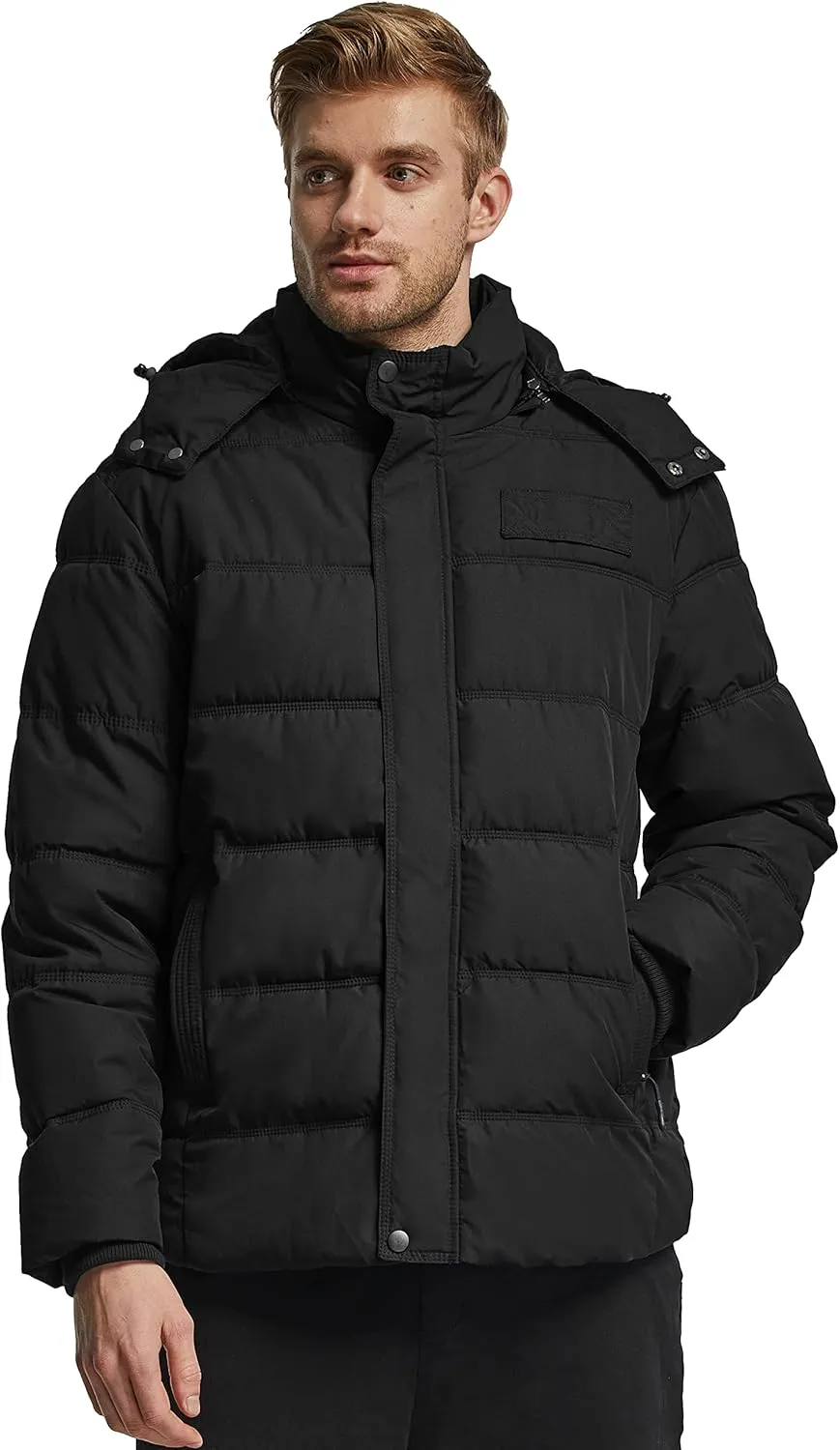 Wantdo Men's Hooded Winter Coat Warm Puffer Jacket Thicken Cotton Coat with Removable Hood