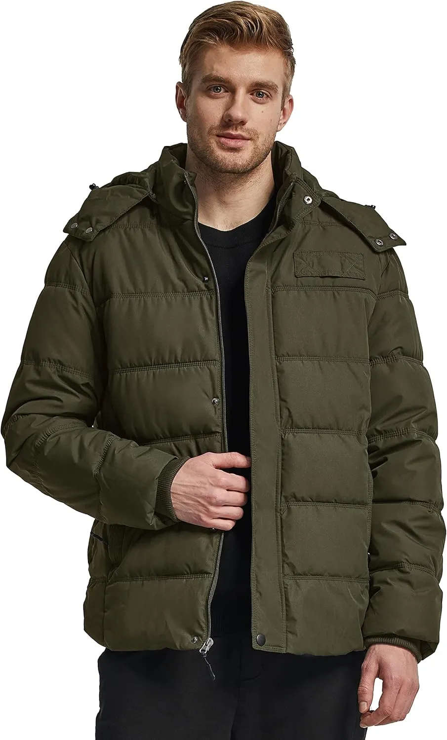 Wantdo Men's Hooded Winter Coat Warm Puffer Jacket Thicken Cotton Coat with Removable Hood