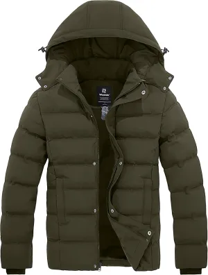Wantdo Men's Hooded Winter Coat Warm Puffer Jacket Thicken Cotton Coat with Removable Hood