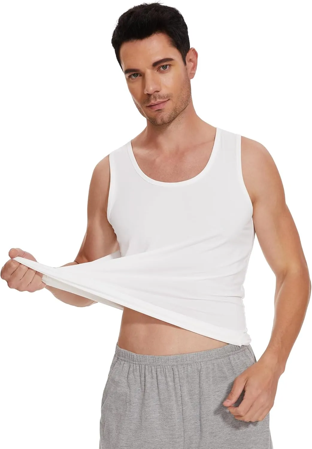 WiWi Viscose from Bamboo Men's Tank T-Shirt Soft Crewneck Undershirts Moisture Wicking Sleeveless Tanks Undershirt S-XXL